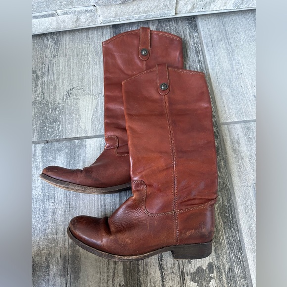 Frye Melissa Button Tall Leather Boot Cognac Western Equestrian Riding Sz8.5 B - Picture 4 of 17